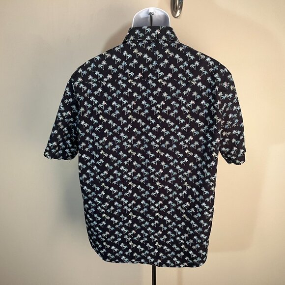 BUGATCHI Men's black with palm trees Comfort Stretch short sleeve shirt Large L - Picture 3 of 5